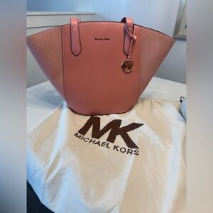 Michael Kors Portia Large Tote Bag Suede Peach/ Sunset Rose Leather and Suede